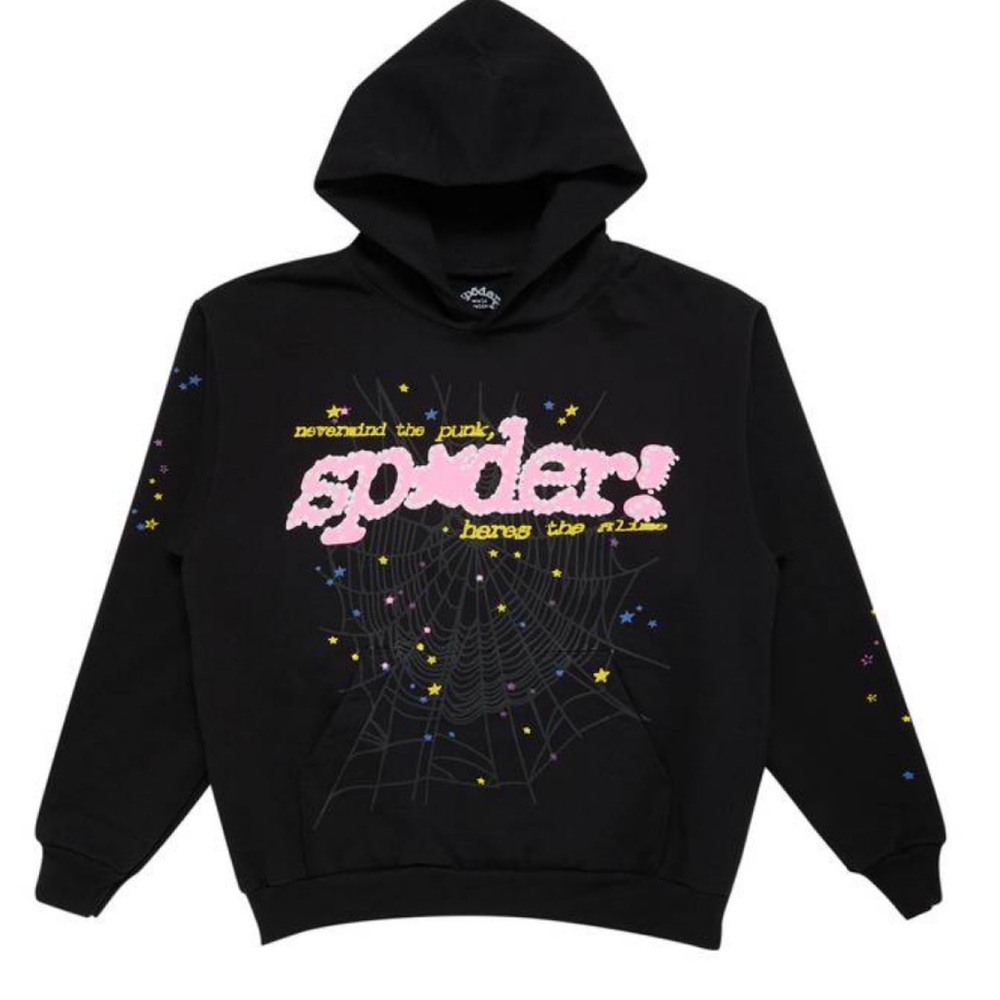 Black Hoodie with Pink and Yellow Graphic